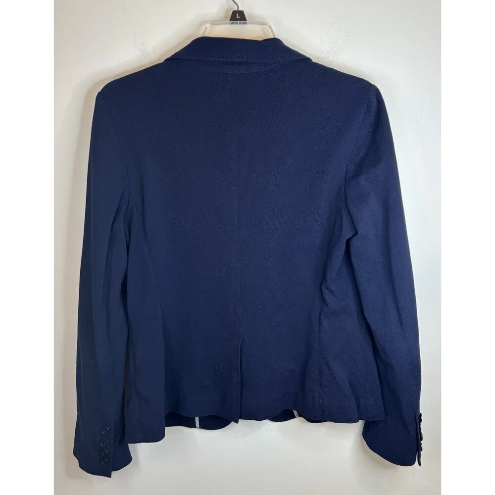 TALBOTS Blazer Navy Blue Women 10 Single Breasted Cotton Jacket Nautical Office - Picture 3 of 14
